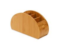 OSCO Bamboo Remote Organiser | 5 Compartments | Office Tidy | TV Control Storage | Pen Holder | Makeup sorter | Cosmetics Display | H11.9 x W22.3 x D8.2 cm |