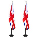 Indoor Flagpole with Base,200cm-252cm Raised and Lowered to Adjust the Height,The Base adds Weight, Flagpoles Rotate 360 Degrees, 90x150cm UK Flag. Suitable for Office, Auditorium, School(2Pack)…