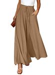 Dokotoo Casual Ladies Drawstring Wide Leg Pants High Waisted Color Color Palazzo Pants Culottes Comfy Lounge Yoga Trousers Linen Long Pants for Women with Side Pockets Khaki M
