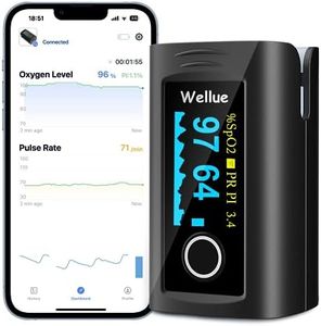 Wellue Fingertip Blood Oxygen Saturation Monitor with Alarm, Batteries, Carry Bag & Lanyard for Wellness Use PC-60FW Bluetooth