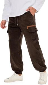 JMIERR Mens Corduroy Cargo Pants Casual Jogger Relaxed Fit, Brown, S