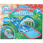 Splash Buddies Blue Shark Slip n Slide with Sprinkler – Inflatable Slide for Kids – Super Fun Slippery Racer for Summer Outdoor Waterplay – Easy to Store – Large Water Slide for Children 3+