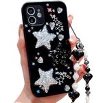 ZSYTZL Compatible with iPhone 11 Case Cute 3D Bling Glitter White Black Stars with Pearl Bracelet Chain Design for Girls Women Kawaii Sparkle Protective Phone case for iPhone 11-Black