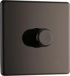 BG Electrical Intelligent Single Wall Dimmer Switch, 2 Way, Screwless Front Plate, Premium Flatplate, Black Nickel, 200W, FBN81