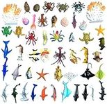 DOITEM 50 Pack Mini Vinyl Plastic Ocean Sea Animal Figures Toy Set, Realistic Under The Sea Life Figure Bathroom Gift for Child Educational Kids Party