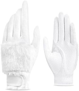 Lohas Creative Women's Golf Gloves, Plush Thickened Imitation Rabbit Fur, Warm, Comfortable, Non-Slip (White, 21)