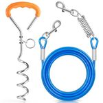 Chuiendi Dog Tie Out Cable and Stake, 3M/9.8FT Dog Tether Training Line with Swivel Hook and Shock Absorbing Spring, Dog Lead for Yard Outdoor and Camping for Small Medium Large Pets Up to 120 LBS