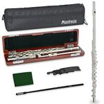 Montreux Concert Series Intermediate Advanced Flute with Solid Silver Head Joint Lip Plate, Premium Wooden Case and Carry Bag - Silver Plated Body, Offset G, Split E Mechanism, C Foot