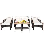 Tangkula 7 Piece PE Wicker Outdoor Furniture Set, Patiojoy Acacia Wood Patio Conversation Set with 2 Ottomans and 2 Storage Side Tables with Lower Shelf, Outdoor Sectional Sofa Set