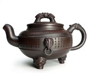 Purple Sand Teapot 12oz Chinese Zisha Clay Tea Pot Handmade Ceramic Three-legged Tripod Dragon Pearl Bronze Mud Kungfu Kettle Filter Loose