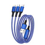 GIANAC Multi Charger Cable, USB Charger Cable [1.2M] 3 in 1 Multiple USB Cable Nylon Braided with Micro USB Type C Lightning Connector for iPhone, Android Samsung, Huawei, Nexus, Nokia,LG, Sony-Blue