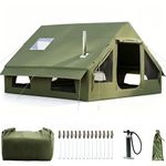 Afitdon Inflatable Camping Tent with Fireplace Opening & Roof Window, Inflatable Tent for 2-10 People with Air Pump, Inflatable Tent Made of Waterproof Oxford Fabric for All Seasons, Quick Setup Air