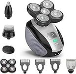 Head Shavers for Bald Men, Skull Shaver, 5 in 1 Electric Razor with Rechargeable Battery, Hair Clippers, Nose Hair Trimmer, Cleaning Brush, Hair Manager, Portable Travel Razor, Idea Gift for Men(Grey)