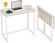 WOHOMO Folding Desk,Small Foldable Desk 80cm for Small Spaces,Space Saving Computer Table Writing Workstation for Home Office,Easy Assembly,Beige