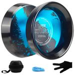 YOYOSTUDIO Yoyo Professional Unresponsive Bi-Metal Yoyos with Dual Aluminum Alloy Ring, Pro Tricks Yo yos for Adults, Bimetal Yoyo for Kids Beginners with Strings, Gloves & Case Black Blue (Black)