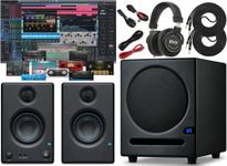 PreSonus Eris Sub 8 Compact Powered Studio Subwoofer with Eris E3.5 2-Way 25W Monitors Featuring Music Editing Software and Headphone and Instrument Cables