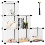 COSTWAY 6 Cube Storage Unit, Portable Wardrobe Modular Cabinet Plastic Cube Storage Organiser with Hammer, Closet DIY Interlocking Combination Armoire for Clothes, Shoes, Books and Toys