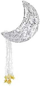 Juvale Pull String Moon Pinata for Twinkle Twinkle Little Star Birthday, Baby Shower Party Decorations (Silver Foil, 17x11x3 in)