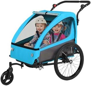 Sepnine 2-in-1 Kids Bike Trailer and Stroller with Suspension – Bike Trailer for 1 to 2 Children, Jogging Function, Foldable, 5-Point Harness, Spacious Storage, with Bug Screen and Weather Shield