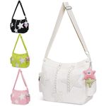 YILCER Cute Messenger Bag, Aesthetic Crossbody Bag, Y2K Star Grunge Bag Emo Shoulder Tote Purse for Women (Beige-Canvas)