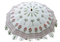 Ravaiyaa - Attitude is everything Palm Tree Floral Design Large Garden Outdoor Sun Shade Parasol Hand Block Print Beach Party Patio Umbrella 80" Inch Diameter (White)