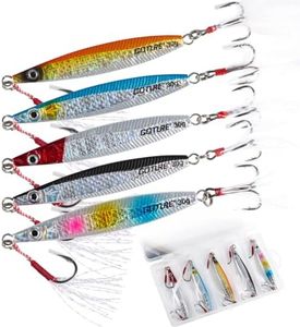 Goture Fishing Jigs, Vertical Jig Saltwater Freshwater, Jig Fishing Lures with Assist Hook and Treble Hook, 30g 5 Colors Fishing Jigging Spoon Lures with Tackle Box, Fishing Jig for Tuna,Salmon,Bass