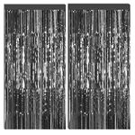 ASTARON 2 Pack Black Foil Fringe Curtain Metallic Foil Tinsel Red Photo Booth Backdrop Streamer for Birthday Halloween Christmas New Year Event Party Decor