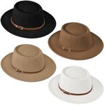 4 Pcs Women Classic Felt Fedora Wide Brim Hat with Belt Buckle Vintage Jazz Hat Boho Panama Hat for Party Travel Beach