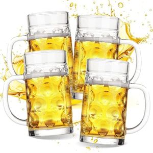 ZHENGYAOYANG Beer Mugs for Freezer, 20oz Glass Beer Mug with Handle, Large Glass Beer Stein, Thick Frosty Mug for Beer Cup Mug for Water, Drinks, Lead-Free Beer Glasses Set of 4 for Men in Pub, Home