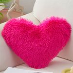 MOOWOO Plush Fluffy Heart Pillow, Fuzzy Throw Pillows for Gifts,Solid Color, Zipper Closer,Christmas Decorations,Valentines Day Decorationshrow Pillow for Couch Sofa Bed (Hot Pink)