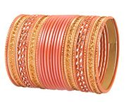 Touchstone New Colorful 2 Dozen Bangle Collection Indian Bollywood Alloy Metal Textured Peach Golden Color Designer Jewelry Bangle Bracelets Set of 24 in Antique Gold Tone for Women.