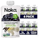 Noka Superfood Smoothie Pouches (BlackBerry Vanilla) 6 Pack, with Plant Protein, Prebiotic Fiber & Flax Seed, Organic, Gluten Free, Vegan, Healthy Fruit Squeeze Snack Pack, 4.22oz Ea