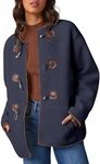 Dokotoo Womens Winter Coats Casual Oversized Sherpa Jacket Women 2024 Fashion Button Down Clothes for Women Faux Shearing Coat Outwear Dark Blue Large