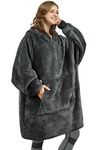 Catalonia Oversized Wearable Blanket Hoodie Sweatshirt, Comfortable Sherpa Lounging Pullover for Adults Men Women Teenagers Wife Girlfriend Grey