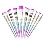 CDC DIGI 10 Pcs Makeup Brushes Set, Unicorn Rainbow Handle Synthetic Hair Professional Makeup Brushes Kit with Eyeliner Foundation Blusher Powder Blending Cosmetic Brushes Kit