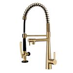 GICASA Kitchen Faucet, Solid Brass Lead Free Gold Kitchen Faucet, Heavy Duty Spring Single Handle Kitchen Faucets with Pull Down Sprayer and Pot Filler, Brushed Gold Commercial Kitchen Faucet