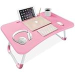 Blisswood Laptop Table Sofa Bed Lap Tray Standing Desk, Sofa Breakfast Portable Bed Tray Folding Laptop Lap Desk Cup Holder Notebook Stand Steel Legs 60x40x28cm for Reading Writing Working, Pink