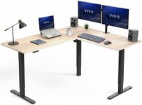 VIVO Corner Standing Desk, 63 x 55 inch Reversible L-Shaped Workstation, Electric Height Adjustment, Home, Office, and Reception Rooms, Light Wood Table Top Black Frame, DESK-E3CTBC