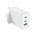 TECKNET USB C Plug, 65W Fast Charger UK 3-Port GaN Multi Type C PPS Dual Port PD Power Adapter, Wall Charger for MacBook, iPad Air/Mini, iPhone 14/13, Pixel 6, Samsung, Dell XPS Laptop