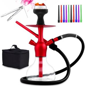 15" Portable Hookah Set - Premium Shisha Set with Everything Include Protective Carrying Case, Silicone Hose, Silicone Bowl & Hookah Charcoal Holder (red)