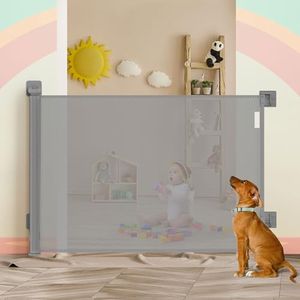 BoPeep Safety Gate, Adjustable Retractable Mesh Barrier for Children and Pets, Quiet Operation, Flexible Installation, Stair and Doorway Guard(300cm x 89cm, Grey)