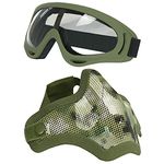 Aoutacc Airsoft Mesh Mask and G.oggles Set, Half Face Steel Mesh Mask and Goggles for CS/Hunting/Paintball/Shooting (AOR2.)