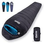 QEZER Down Sleeping Bag for Adults, Lightweight Sleeping Bag -15 Degree C for 4 Seasons Camping, Hiking and Backpacking Outdoor Filled 1000g Duck Down 620+ FP (black)