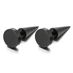 Pair 8MM Black Circle Stud Earrings in Stainless Steel for Men and Women, Spiked Screw Back(CA)