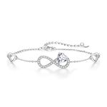 Infinity Heart April Birthstone Bracelet: Silver Bracelet for Women 925 Real Birthstones Love Hearts Bracelets Adjustable Moissanite Birth Stones Bracelets White Gold, Birthday Gift for Wife Mom