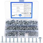 Head Self Tapping Screws, Round Head Flat Head Self Drilling Screws, Metal Drywall Sheet Metal Screws Self Tapping, White, Carbon Steel, 8x3/4", 8x1/2", 228pcs