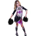 Girls Purple Zombie Cheerleader Halloween Fancy Dress Costume (Age 7-8 Years)