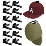 Baoswi Adhesive Hat Rack Display Hooks for Wall & Door (12 Pack) Baseball Cap Holder, Closet & Storage Organiser, Strong Cap Hanger for Room & Mancave, No Drilling (Black)