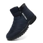 Snow Boots Men Winter Fur Lining Warm Ankle Booties with Zip Mid Calf Boots Thermal Anti-slip Outdoor Walking Hiking Shoes Blue