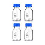 Bello Borosilicate Glass reagent bottle 100ml with leak proof Blue Screw Cap pack of 4 for glassware wide mouth chemical bottles for lab, laboratory, kitchen and professional use